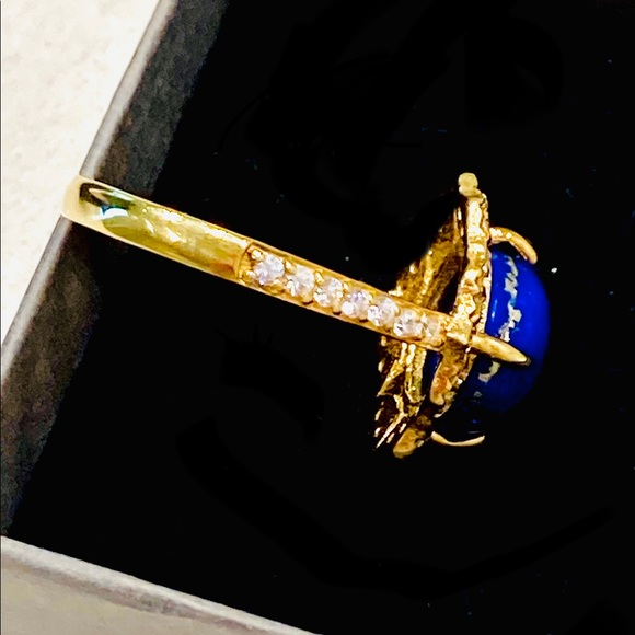 Cocktail Ring Size 6 Lapis Lazuli Cabochon & Diamonds - Picture 11 of 15